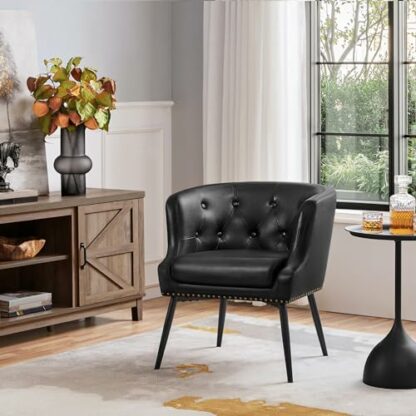 Yaheetech Modern Tub Chair, Upholstered PU Leather Armchair, Button Tufted Accent Chair with Comfy Seat Cushion and Metal Legs for Living Room Bedroom 4 Yaheetech Modern Tub Chair, Upholstered PU Leather Armchair, Button Tufted Accent Chair with Comfy Seat Cushion and Metal Legs for Living Room Bedroom - Image 4