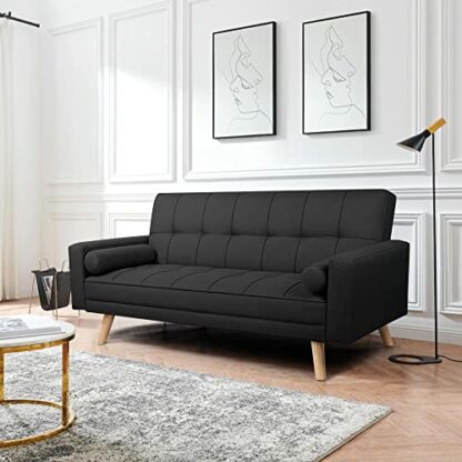 Yaheetech Modern Velvet Sofa Bed 3 Seater Click Clack Sofas Settee Recliner Couch with Wooden Legs for Living Room/Guest Room/Office - Image 3