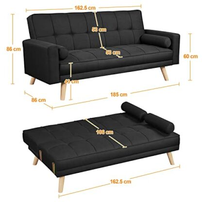 Yaheetech Modern Velvet Sofa Bed 3 Seater Click Clack Sofas Settee Recliner Couch with Wooden Legs for Living Room/Guest Room/Office - Image 4
