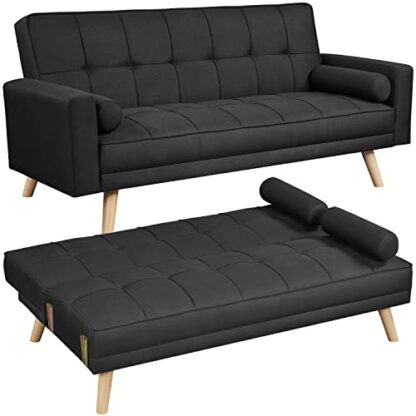 Yaheetech Modern Velvet Sofa Bed 3 Seater Click Clack Sofas Settee Recliner Couch with Wooden Legs for Living Room/Guest Room/Office - Image 2