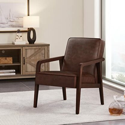 Yaheetech PU Leather Armchair, Modern Tub Chair, Retro Lounge Sofa Chair with Wood Frame and Comfortable Seat for Living Room Bedroom Home - Image 3