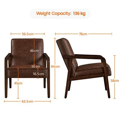 Yaheetech PU Leather Armchair, Modern Tub Chair, Retro Lounge Sofa Chair with Wood Frame and Comfortable Seat for Living Room Bedroom Home - Image 4