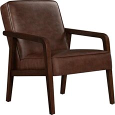 Yaheetech PU Leather Armchair, Modern Tub Chair, Retro Lounge Sofa Chair with Wood Frame and Comfortable Seat for Living Room Bedroom Home