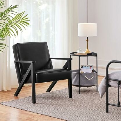 Yaheetech PU Leather Armchair, Modern Tub Chair, Retro Lounge Sofa Chair with Wood Frame and Comfortable Seat for Living Room Bedroom Home Office - Image 3