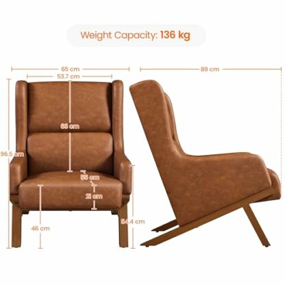Yaheetech PU Leather Armchair, Retro Accent Chair with High and Wide Back, Thick Seat Couhion Living Room Chair for Reading Nook, Home Office, Bedroom, Brown - Image 3