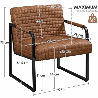 Yaheetech PU Leather Tub Chair, Modern Armchair with Metal Frame and Large Seat Cushion, Retro Reading Chair for Home Office, Bedroom, Living Room, Retro Brown - Image 3