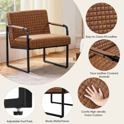 Yaheetech PU Leather Tub Chair, Modern Armchair with Metal Frame and Large Seat Cushion, Retro Reading Chair for Home Office, Bedroom, Living Room, Retro Brown - Image 4