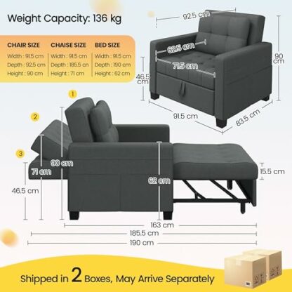 Yaheetech Sleeper Sofa Chair Bed Convertible Fabric Sofa Chair 3-in-1 Adjustable Sleep Bed Pullout Sofa for Living Room/Apartment/Small Space - Image 4