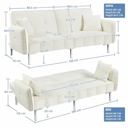 Yaheetech Sofa Bed 198CM Modern Fabric 3 Seat Click Clack Sofa Bed Couch Settee with Arms and 2 Soft Cushions - Image 3
