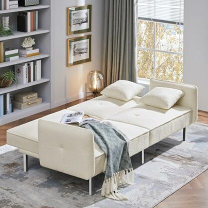 Yaheetech Sofa Bed 198CM Modern Fabric 3 Seat Click Clack Sofa Bed Couch Settee with Arms and 2 Soft Cushions - Image 4