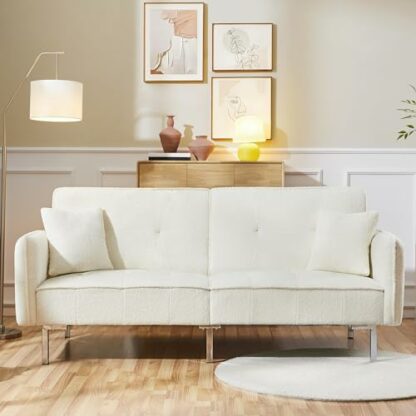 Yaheetech Sofa Bed 198CM Modern Fabric 3 Seat Click Clack Sofa Bed Couch Settee with Arms and 2 Soft Cushions - Image 2