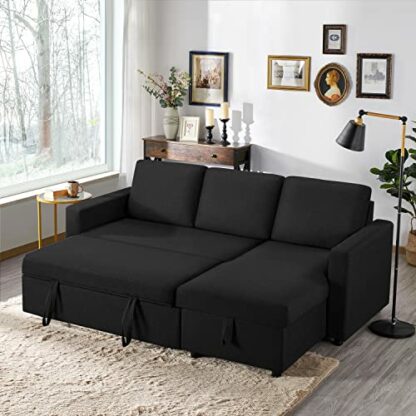 Yaheetech Sofa Bed L-Shaped Couch Sofa Corner Sofa 3 Seater Pull Out Sofa Bed with Storage, Convertible Click Clack Sofa Bed Settee Sectional Sofa for Living Room, Office - Image 4