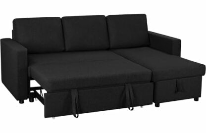 Yaheetech Sofa Bed L-Shaped Couch Sofa Corner Sofa 3 Seater Pull Out Sofa Bed with Storage, Convertible Click Clack Sofa Bed Settee Sectional Sofa for Living Room, Office - Image 2