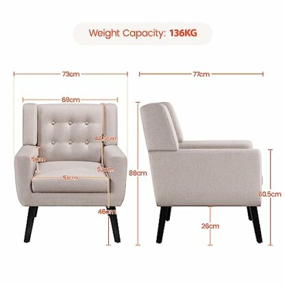 Yaheetech Tub Chair, Button Tufted Armchair, Linen Fabric Upholstered Accent Chair Leisure Chair for Living Room Bedroom Reading Nook 4 Yaheetech Tub Chair, Button Tufted Armchair, Linen Fabric Upholstered Accent Chair Leisure Chair for Living Room Bedroom Reading Nook - Image 4