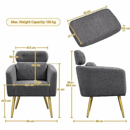 Yaheetech Tub Chair, Cozy Living Room Chair with Adjustable Headrest, Boucle Armchair with Lumbar Pillow and Golden Legs, Modern Accent Chair for Bedroom Lounge Waiting Room Office 4 Yaheetech Tub Chair, Cozy Living Room Chair with Adjustable Headrest, Boucle Armchair with Lumbar Pillow and Golden Legs, Modern Accent Chair for Bedroom Lounge Waiting Room Office - Image 4