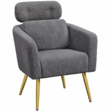 Yaheetech Tub Chair, Cozy Living Room Chair with Adjustable Headrest, Boucle Armchair with Lumbar Pillow and Golden Legs, Modern Accent Chair for Bedroom Lounge Waiting Room Office