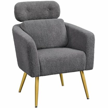 Yaheetech Tub Chair, Cozy Living Room Chair with Adjustable Headrest, Boucle Armchair with Lumbar Pillow and Golden Legs, Modern Accent Chair for Bedroom Lounge Waiting Room Office 2 Yaheetech Tub Chair, Cozy Living Room Chair with Adjustable Headrest, Boucle Armchair with Lumbar Pillow and Golden Legs, Modern Accent Chair for Bedroom Lounge Waiting Room Office - Image 2