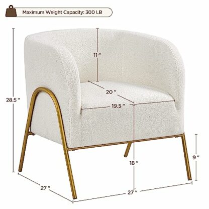 Yaheetech Tub Chair, Fuzzy Boucle Fabric Barrel Chair, Modern Accent Chair with Gold-tone Metal Legs for Living Room Bedroom Home Office, Ivory - Image 4