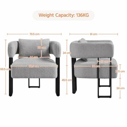 Yaheetech Tub Chair, Modern Boucle Fabric Vanity Chair, Cozy Accent Chair with Metal Legs and Lumbar Pillow, Upholstered Armchair for Living Room Makeup Room Bedroom - Image 4