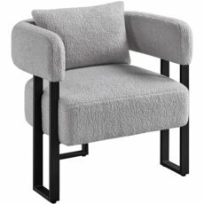 Yaheetech Tub Chair, Modern Boucle Fabric Vanity Chair, Cozy Accent Chair with Metal Legs and Lumbar Pillow, Upholstered Armchair for Living Room Makeup Room Bedroom