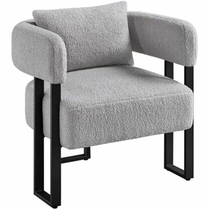Yaheetech Tub Chair, Modern Boucle Fabric Vanity Chair, Cozy Accent Chair with Metal Legs and Lumbar Pillow, Upholstered Armchair for Living Room Makeup Room Bedroom - Image 2