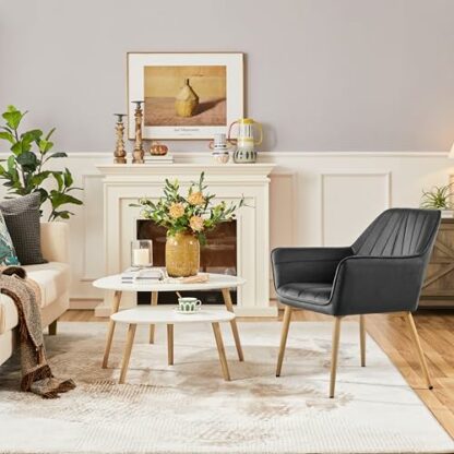 Yaheetech Velvet Tufted Vanity Chair, Modern Armchair with Flared Wide Arms and Mental Legs, Angled Back for Make up Room/Living Room/Bedroom - Image 3