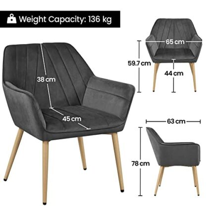 Yaheetech Velvet Tufted Vanity Chair, Modern Armchair with Flared Wide Arms and Mental Legs, Angled Back for Make up Room/Living Room/Bedroom - Image 4