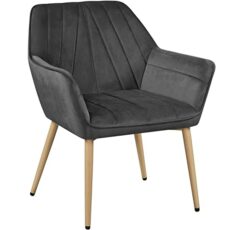 Yaheetech Velvet Tufted Vanity Chair, Modern Armchair with Flared Wide Arms and Mental Legs, Angled Back for Make up Room/Living Room/Bedroom