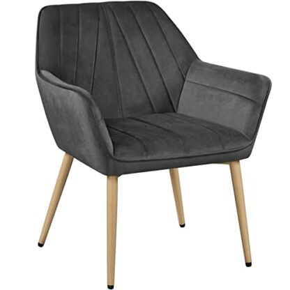 Yaheetech Velvet Tufted Vanity Chair, Modern Armchair with Flared Wide Arms and Mental Legs, Angled Back for Make up Room/Living Room/Bedroom - Image 2