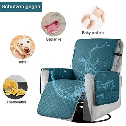 YancLife Recliner Chair Cover Pad with 6 Side Pockets, Reclining Chair Adjustable Soft Non-slip Buckles Protective Armchair Sofa Cushion Furniture Protector for Home with Children and Pets Dog - Image 4