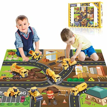 Yetech 7-1n-1 Construction Vehicles Toys Set with Play Mat - 7 Sturdy Engineering Trucks Toys, 27.6 * 31.5inches Play Mat, Christmas Birthday Gift for Toddlers Boys 3 4 5 6 7 Years Old - Image 2
