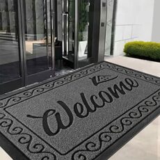 Yimobra Welcome Mat, Heavy Duty Sturdy Door Mats for Home Entrance Outdoor Indoor, Front Doormat for Outside Patio Floor Entry Porch Garage Office, Waterproof, Low Profile, 47X32 Inches, Black Grey