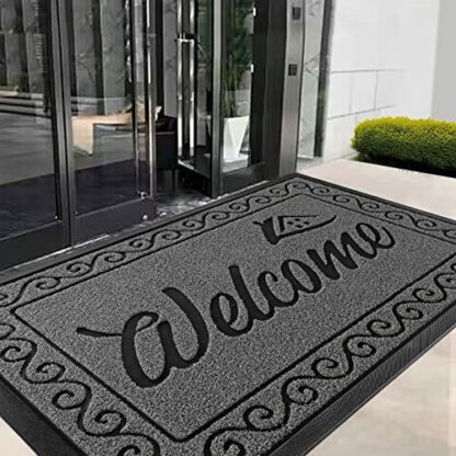 Yimobra Welcome Mat, Heavy Duty Sturdy Door Mats for Home Entrance Outdoor Indoor, Front Doormat for Outside Patio Floor Entry Porch Garage Office, Waterproof, Low Profile, 47X32 Inches, Black Grey - Image 2