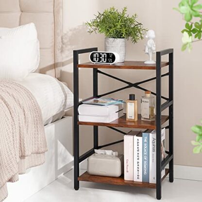 Yoobure Bookshelf Small Book Shelf, Solid Industrial 3 Tier Shelf Bookcase, Short Book Case for Bedroom, Living Room, Office Home, Small Spaces, Easy Assembly Berry Brown - Image 3