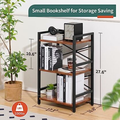 Yoobure Bookshelf Small Book Shelf, Solid Industrial 3 Tier Shelf Bookcase, Short Book Case for Bedroom, Living Room, Office Home, Small Spaces, Easy Assembly Berry Brown - Image 4