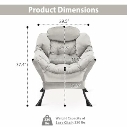Youtanic Lazy Chair Thick Padded, Accent Chair Velvet Upholstered with Wide Seat, Stable Metal Frame and Non-Slip Pad, Modern Sofa Armchair with Side Storage Bag for Dorm, Room, Office, Light Gray 4 Youtanic Lazy Chair Thick Padded, Accent Chair Velvet Upholstered with Wide Seat, Stable Metal Frame and Non-Slip Pad, Modern Sofa Armchair with Side Storage Bag for Dorm, Room, Office, Light Gray - Image 4