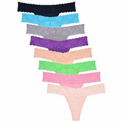 Yrendenge 8 Pack Cotton Lace Thongs for Women Panties Low Waist G-Strings Underwear Knickers Hollow Out Tangas Ladies T-Back Briefs Womens Thongs Multicolor - Image 2