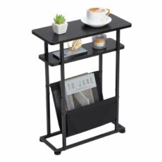 ZEXVIDA Small Side Table for Small Spaces - Slim End Table with Magazine Holder - 2 in 1 Narrow End Table Living Room - Skinny Bedside Table Nightstand Bedroom Thin Side Table