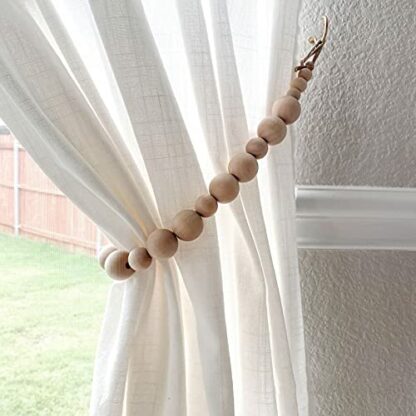 ZILucky Set of 2 Curtain Tie Backs, Natural Wood Drape Tiebacks, Window Treatment, Farmhouse Garland, Boho decor Accessories - Image 2