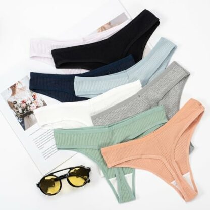 Zouwel 8PCS Cotton Thongs for Women, Sexy Ladies Underwear Panties Hipster Bikini Lingerie String Thong Underpants Women's Briefs Set - Image 3