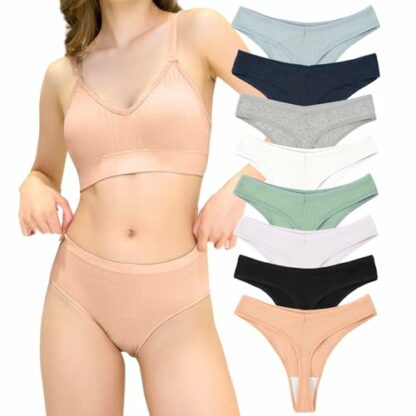 Zouwel 8PCS Cotton Thongs for Women, Sexy Ladies Underwear Panties Hipster Bikini Lingerie String Thong Underpants Women's Briefs Set - Image 2