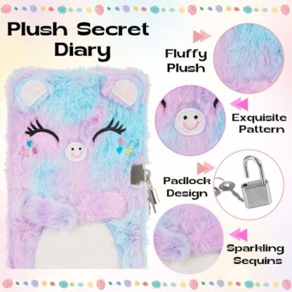 Zuimei Diary with Lock for Girls‘s Secret Diary Fluffy Notebook Unicorn Pen Stationery Sets for Girls Pink Coin Purse Keychain Stickers Ballpoint Pen for Teenager Kids Writing Drawing - Image 3