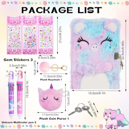 Zuimei Diary with Lock for Girls‘s Secret Diary Fluffy Notebook Unicorn Pen Stationery Sets for Girls Pink Coin Purse Keychain Stickers Ballpoint Pen for Teenager Kids Writing Drawing - Image 4
