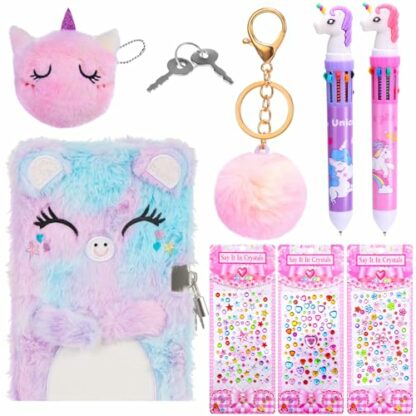 Zuimei Diary with Lock for Girls‘s Secret Diary Fluffy Notebook Unicorn Pen Stationery Sets for Girls Pink Coin Purse Keychain Stickers Ballpoint Pen for Teenager Kids Writing Drawing - Image 2