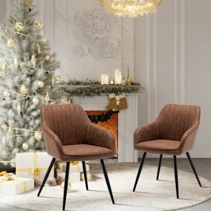 annjoe Faux Leather Accent Arm Chairs for Living Room Leisures/ Upholstered Chair with Metal Legs Set of 2 for Home Kitchen Office Bistro Cafe, Brown 4 annjoe Faux Leather Accent Arm Chairs for Living Room Leisures/ Upholstered Chair with Metal Legs Set of 2 for Home Kitchen Office Bistro Cafe, Brown - Image 4