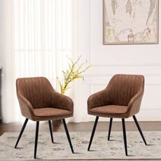 annjoe Faux Leather Accent Arm Chairs for Living Room Leisures/ Upholstered Chair with Metal Legs Set of 2 for Home Kitchen Office Bistro Cafe, Brown