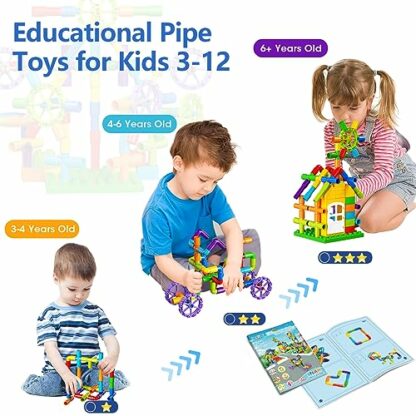 burgkidz Pipe Tube Toys,Kids Water Tube Locks Construction Building Blocks, Educational Building Learning Toys with Wheels and Baseplate for All Ages Boys Girls - Image 4