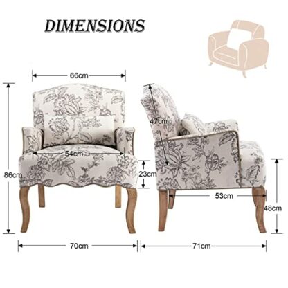 chairus Linen Single Sofa Chair Retro Printed Upholstered Armchair for Living Room Modern Occasional Longue Chair with Wood Legs - Image 3