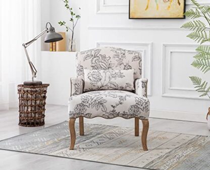 chairus Linen Single Sofa Chair Retro Printed Upholstered Armchair for Living Room Modern Occasional Longue Chair with Wood Legs - Image 4