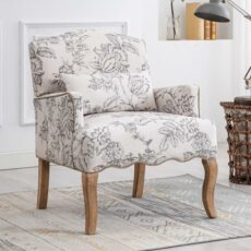 chairus Linen Single Sofa Chair Retro Printed Upholstered Armchair for Living Room Modern Occasional Longue Chair with Wood Legs